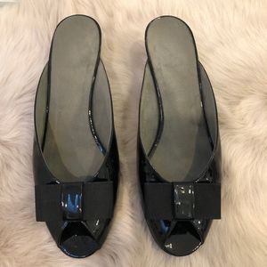 Stuart Weitzman Patent Leather Low Wedge Mule